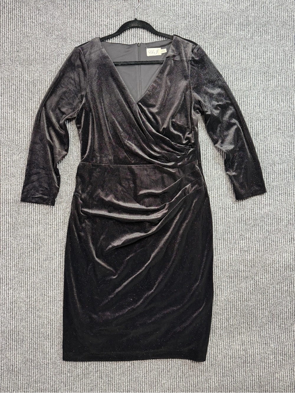 Eliza J Black Velvet Glitter Faux Wrap Cocktail Dress Size 16